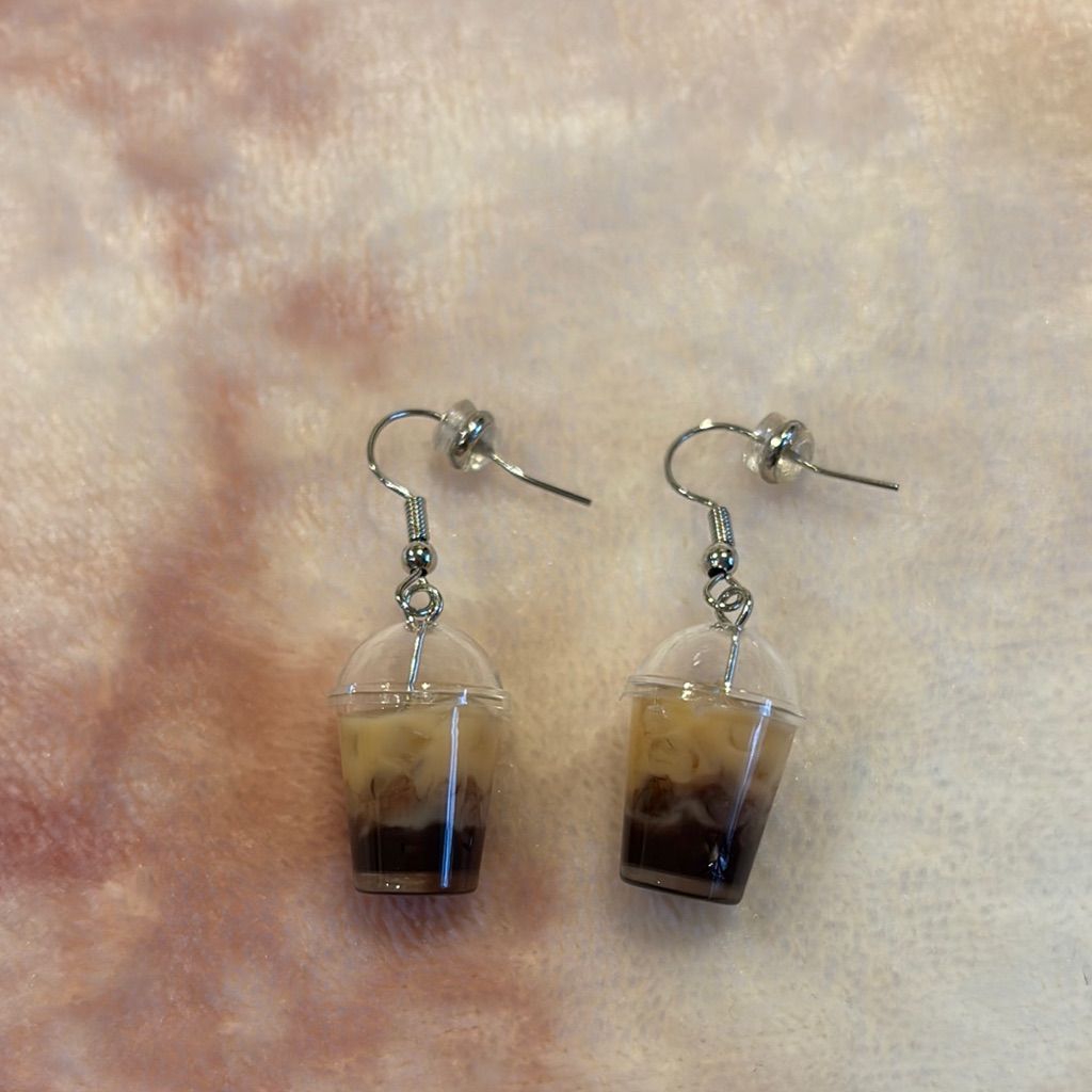 3d Iced Coffee Cup Fashion Novelty Pierced Earrings Nwt Handcrafted 1.50x.50”